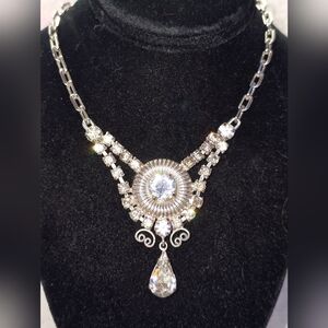 Original Art Nouveau Signed Leo Glass Vintage Rhinestone Necklace